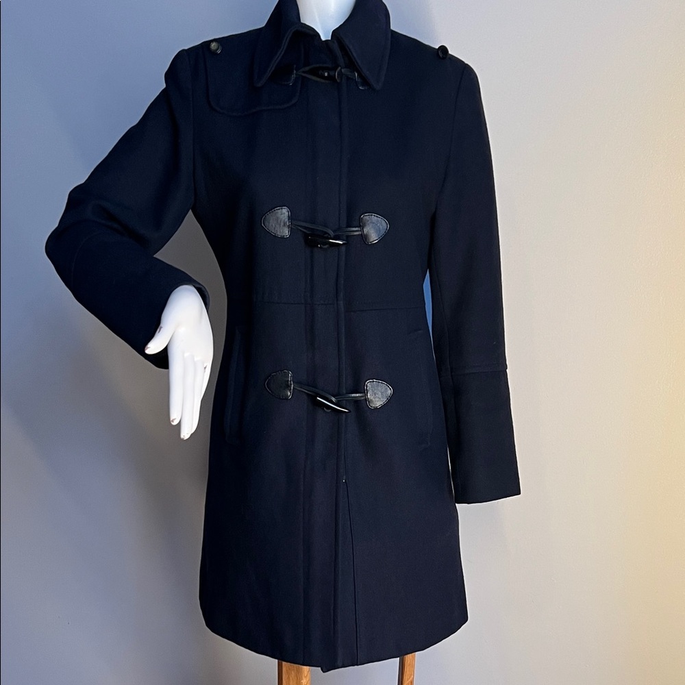 Nautica Dark Blue Women's wool Coat with zipper and toggle closure dry cleaned